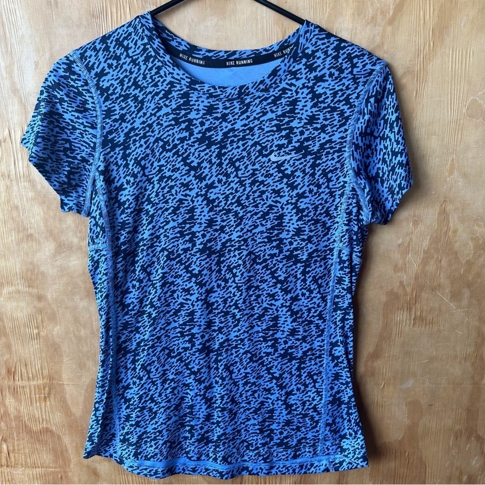 Nike Running Dri-Fit Tee Blue and Black Space Dye Reflective